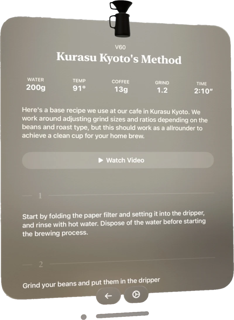 Spatialty Coffee recipe window